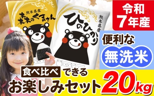令和7年産 無洗米 ひのひかり 森のくまさん 2種 食べ比べ 米 20kg  ヒノヒカリ お米 こめ 高レビュー  熊本県産（荒尾市産含む） 精米 荒尾市 森くま ブランド米 ご飯