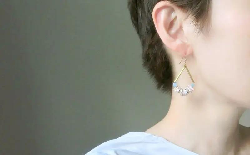 pastel shell ピアス 貝 アクセサリー 1個  [Q]handmadejewely【シンプル 可愛い ピングベージュ ゴールド シルバー ブルー シェル ハンドメイド ジュエリー 手作り 