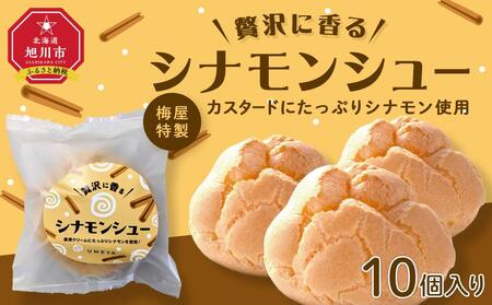 梅屋特製カスタードにたっぷりシナモン使用【シナモンシュー】10個入り 【 シュークリーム 菓子 お菓子 おかし スイーツ デザート 洋菓子 旭川 北海道 人気 お楽しみ セット 食品 】_04273