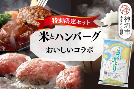 【2回定期便】特別限定セット さがびよりと佐賀牛ハンバーグ おいしいコラボ【米 ブランド米 肉 牛肉 ブランド牛 ハンバーグ お手軽】(H996P129)