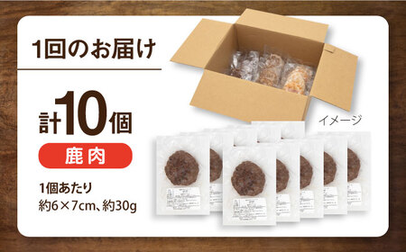 【全6回定期便】ペットフード 鹿肉 100%ハンバーグ 10個セット【ペットフード YMjapan】[AKEX012]