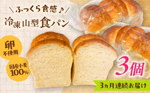 食パン【全3回定期便】食パン1斤 3個セット パン 食パン 冷凍 国産 おいしい 朝食 ベーカリー おすすめ 人気 ぱん  セット 国産小麦使用 卵不使用 お取り寄せ 朝ごはん 昼ごはん ランチ おや