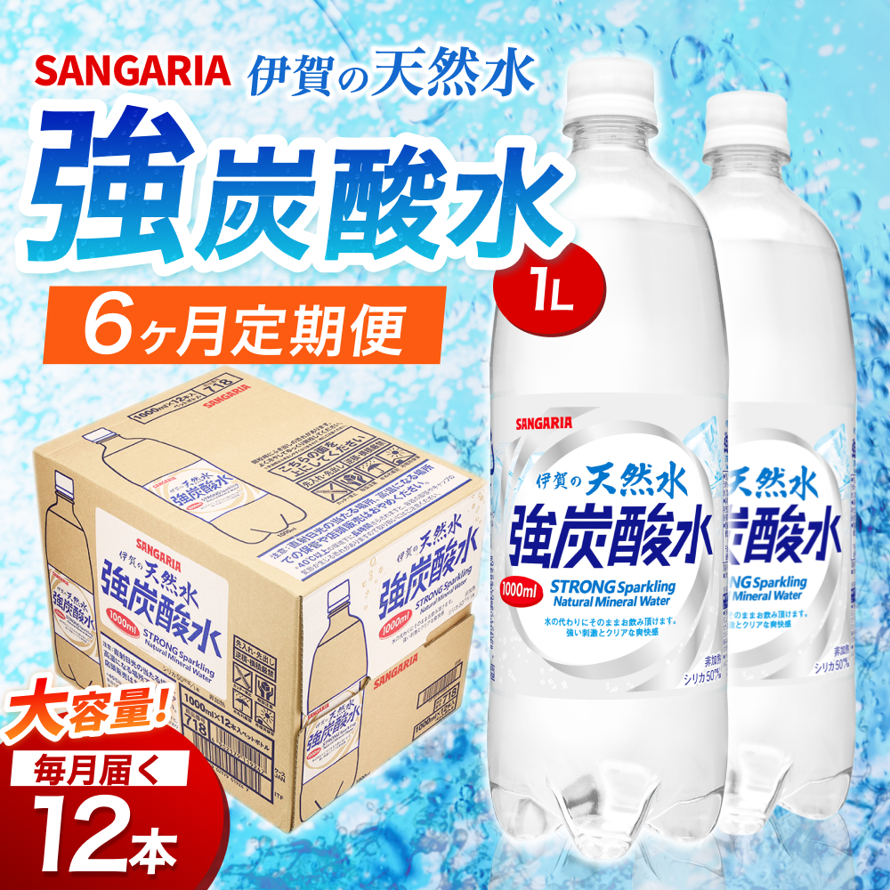 【6ヶ月定期便】サンガリア　伊賀の天然水　強炭酸水　1ケース（1L×12本）【igge-tkb0011】