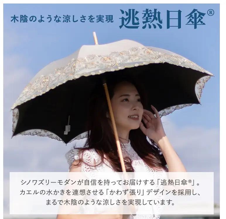 【シノワズリーモダン京都】女優日傘プレミアム ペイズリー更紗オーガンジー刺繍かわず張り長日傘 ホワイト
