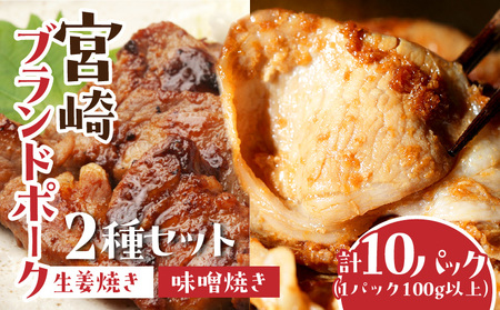 宮崎ブランドポーク2種セット　生姜焼き・味噌焼きセット　計10パック（1パック100g以上） 国産 豚肉 ブランドポーク 2種 セット 生姜焼き 味噌焼き 10パック 小分け 冷凍 パック 味付け 味付け肉 味付き 味付き肉 豚 肉 生姜 味噌 しょうが焼き みそ焼き おかず お弁当 おつまみ つまみ グルメ お取り寄せ