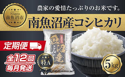 【定期便】新潟県 南魚沼産 コシヒカリ お米 5kg×計12回 精米済み 年間 毎月発送 （お米の美味しい炊き方ガイド付き）