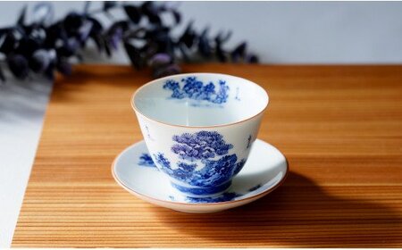 有田焼 手描き 山水絵 せん茶碗皿セット 小 【起山窯】食器 器 うつわ 茶器 煎茶碗 湯呑み 湯呑 茶托 小皿 菓子皿 食洗機対応 | 30000円以内 3万円以内 | co008