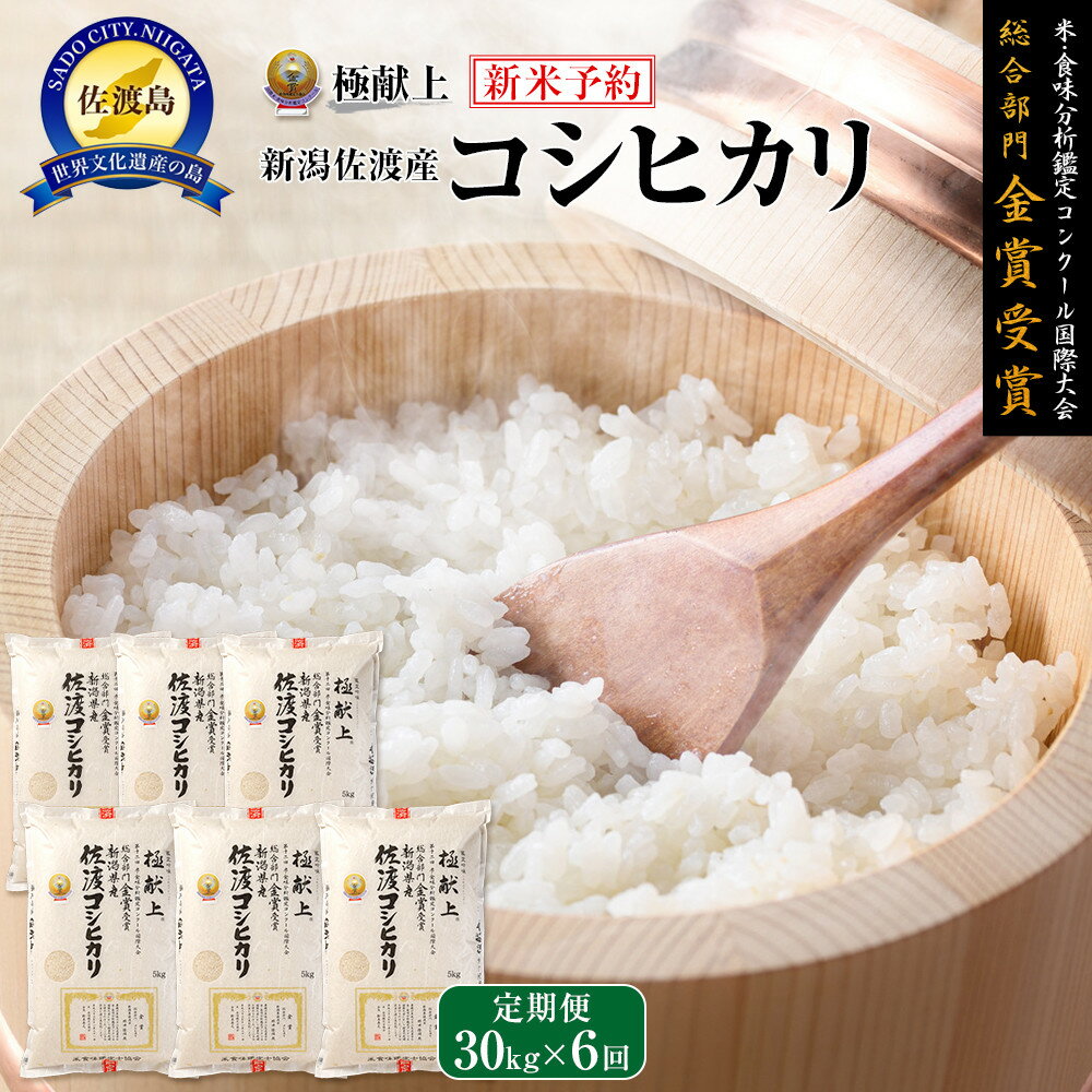 【ふるさと納税】【新米・先行予約】30kg 新潟県佐渡産コシヒカリ30kg(5kg×6)×6回「6カ月定期便」 | お米 こめ 白米 食品 人気 おすすめ 送料無料