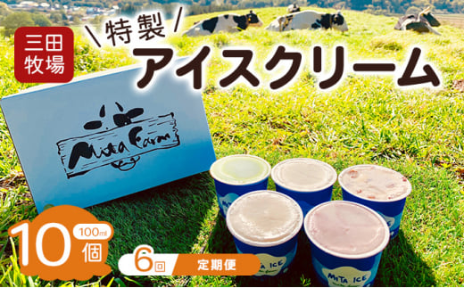 【6ヵ月定期便】アイス 三田牧場 特製 アイスクリーム 10個 セット ミルク チョコレート いちごミルク ラムレーズン 抹茶 お菓子[№5794-0164]
