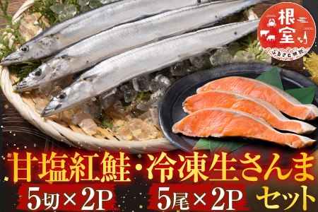 甘塩紅鮭5切×2P・冷凍生さんま5尾×2P A-76008