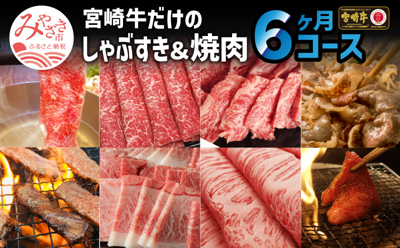 
定期便 宮崎牛だけのしゃぶすき&焼肉 6ヶ月 コース【牛肉 6回】_M109-T022

