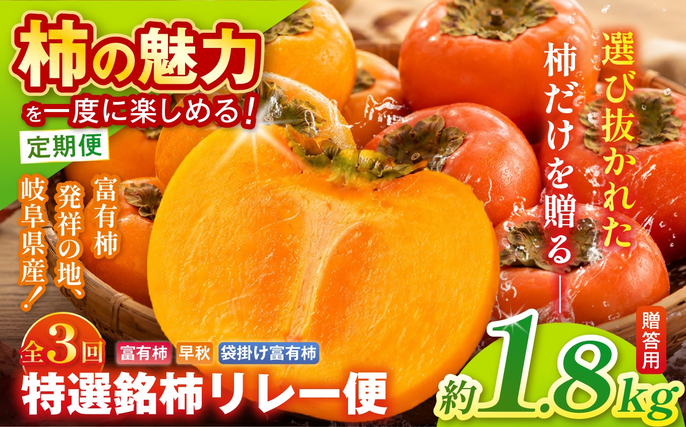 
                  【定期便 3回】特選 銘柿リレー便 贈答用 早秋 富有柿 ( 各7個 / 1.8kg )|【選び抜かれた柿だけを贈る】 柿 フルーツ 果物 完熟 国産 贈答用 贈り物 手土産 ギフト プレゼント お歳暮 季節の果物 高級 岐阜県 本巣郡 北方町
                