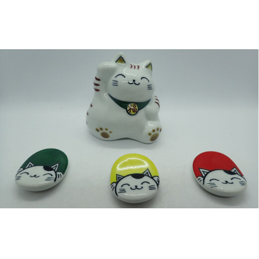 招き猫and箸置き３個セット やきもの工房こすず A10-171