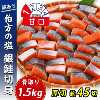 ふるさと納税 松山市 【訳あり】骨取り 銀鮭 切り身 (厚切り・弁当用・1.5kg(約45切)) 伯方の塩・甘口 無添加