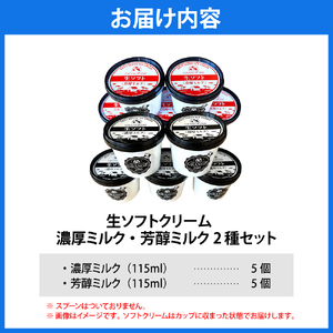 生ソフトクリーム【濃厚ミルク／芳醇ミルク】 計10個（ソフトクリーム ソフト アイスクリーム アイス カップアイス ミルク 濃厚 牛乳 豊富牛乳 サロベツ牛乳 デザート おやつ 詰め合わせ セット ギ