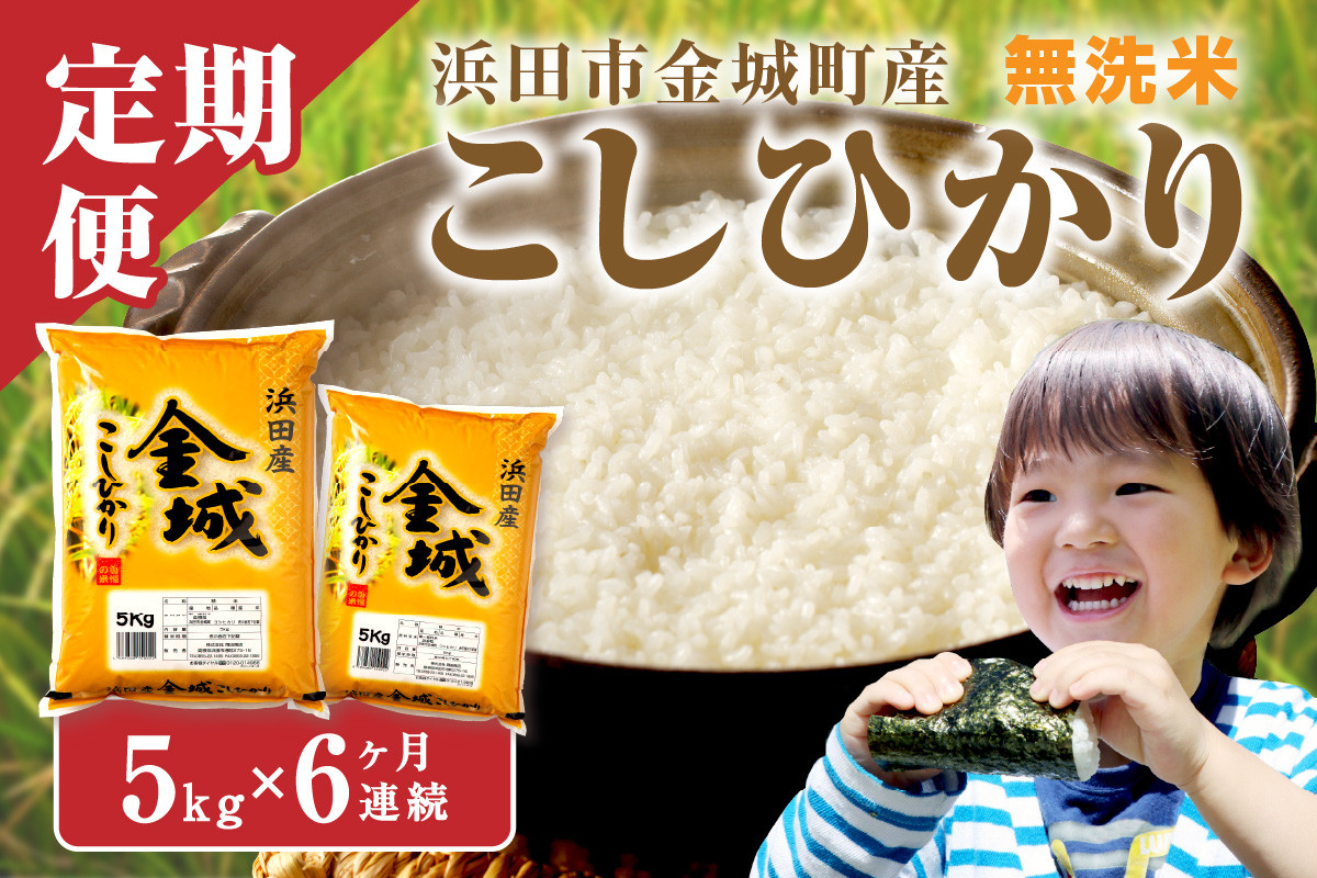 
            【令和6年産】【定期便】無洗米 浜田市金城町産こしひかり 5kg×6回コース 米 白米 精米 新生活応援 お取り寄せ 一等米 コシヒカリ こしひかり 米 定期便 お米 無洗米 【1266】
          