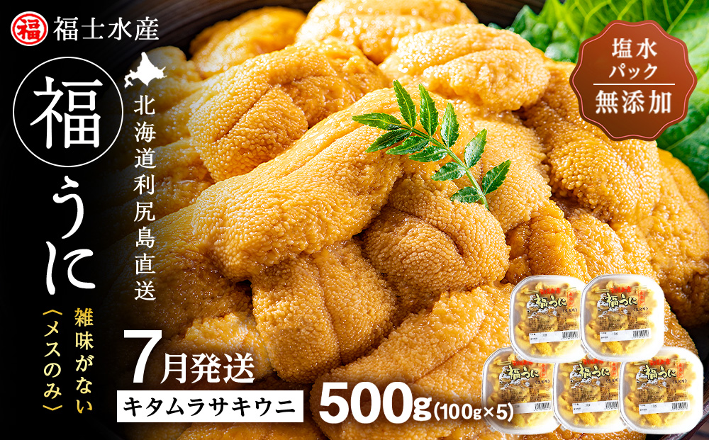 ★2026年7月発送★ 北海道 利尻島産 塩水生うに キタムラサキウニ 500g (100g×5パック)【福士水産】