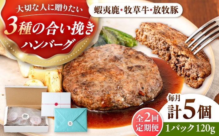 
                  【全2回定期便】【蝦夷鹿×牧草牛×放牧豚】ハンバーグ 5個 《厚真町》【GOODGOOD株式会社】 ハンバーグ ギフト 鹿肉 牛肉 豚肉 ジビエ 小分け 冷凍配送 贈り物 プレゼント 北海道 [AXBP018]
                