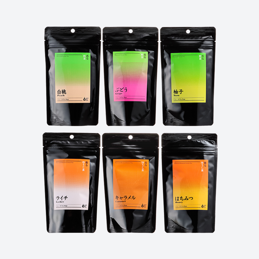 ＜小栗農園＞彩り香る茶ギフト（煎茶・ほうじ茶ミックス）白桃・ゆず・ぶどう・キャラメル・はちみつ・ライチ各１袋