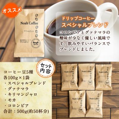 ふるさと納税 霧島市 <挽かずに豆の状態でお届け>珈琲豆100g×5種詰め合わせ【ノア・コーヒー】　A-165 |  | 02