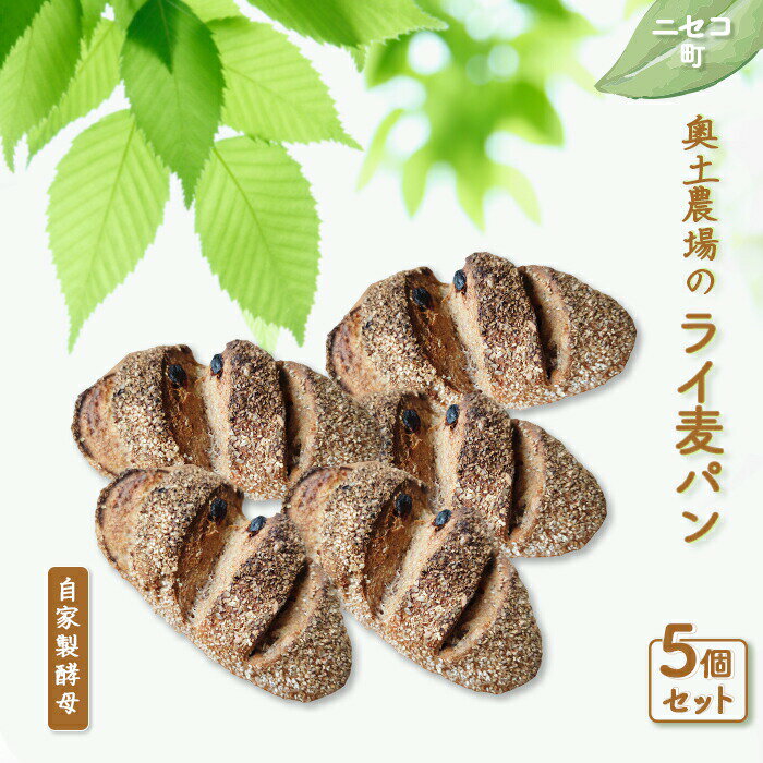 【ふるさと納税】ライ麦パン 5個 セット 自家製酵母 オンライン 申請 ふるさと納税 北海道 ニセコ ライ麦 パン ぱん 美味しいパン レーズン くるみ 朝食 朝ごはん スライス 道産小麦 冷凍パン 奥土農場 ニセコ町 【42007】
