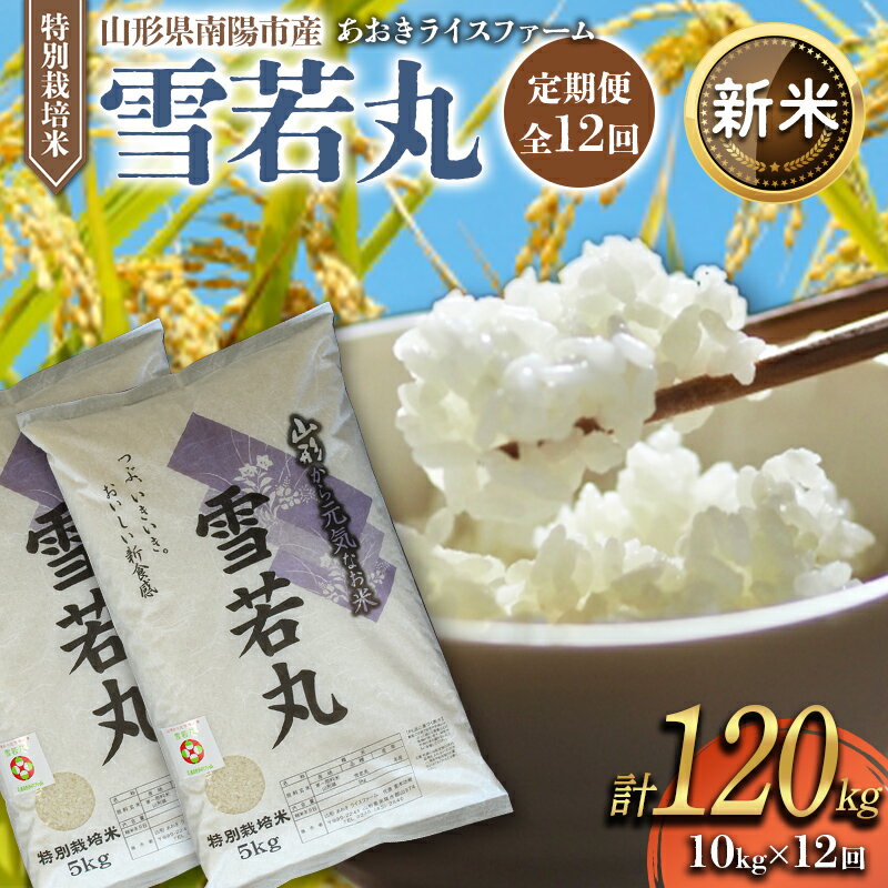 【ふるさと納税】 令和8年産 新米 先行予約 【金賞受賞農家】 定期便12回 特別栽培米 雪若丸 計10kg(5kg×2袋)×12か月 『あおきライスファーム』 山形南陽産 米 白米 精米 ご飯 山形県 南陽市 [2668-R8A]