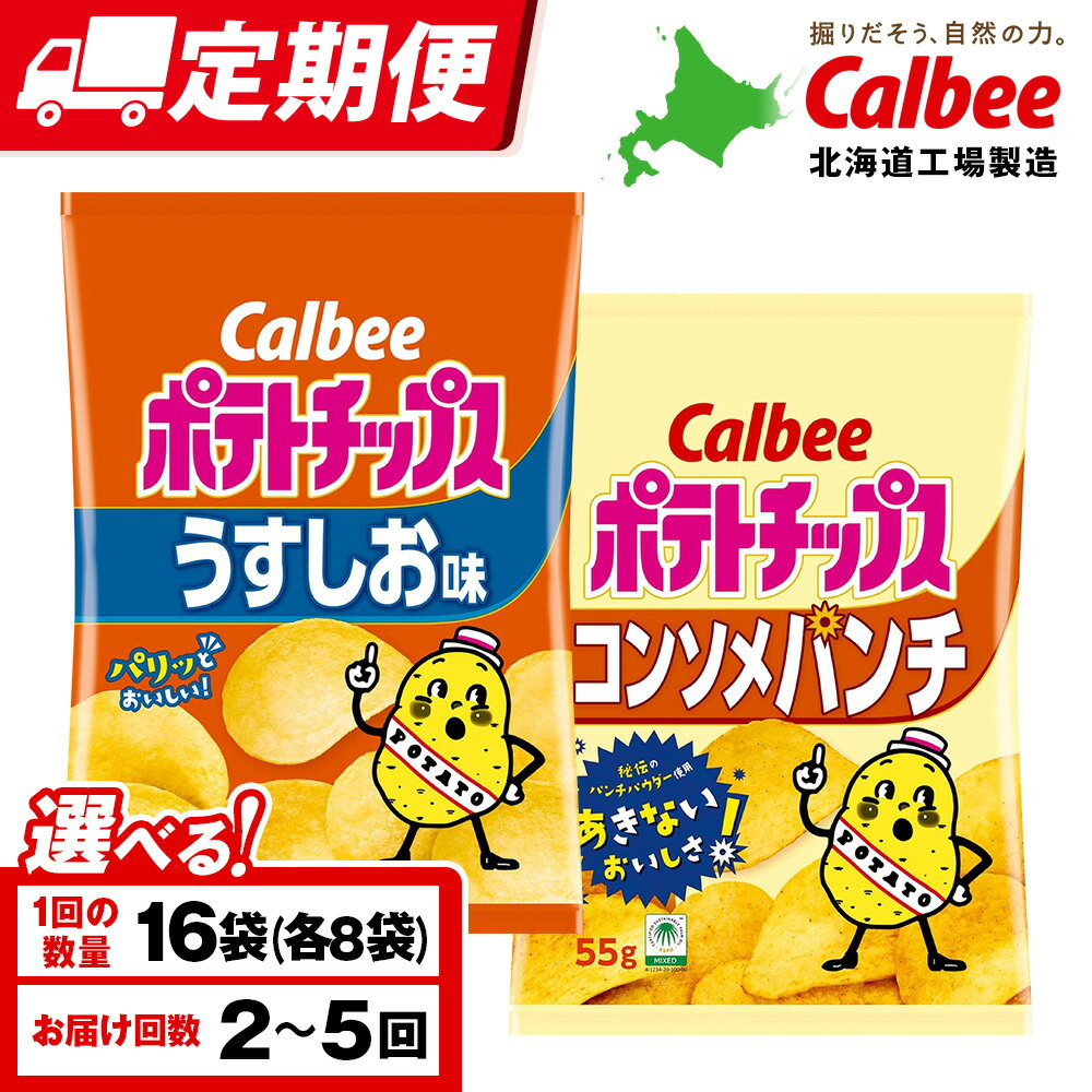 【ふるさと納税】【選べる定期便】カルビーポテトチップス 2種セット うすしお・コンソメパンチ 各8袋 《千歳工場製造》スナック お菓子 北海道 千歳 ポテチ ポテトチップス 北海道ふるさと納税 千歳市 ふるさと納税 ギフト ふるさと納税