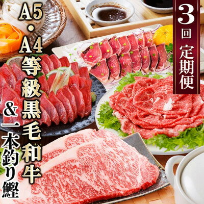 【ふるさと納税】定期便(3回配送)枕崎お楽しみ便(黒毛和牛サーロイン・一本釣りかつおたたき・さしみ) LL-6006_ 切り落し 鰹 刺身 カツオ ステーキ 肉 牛肉 【配送不可地域：離島】【1462806】