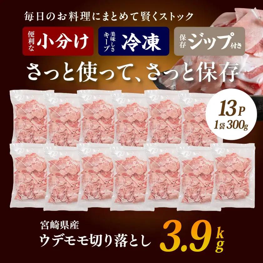 宮崎県産豚切り落とし3.9キロ(ジッパー付袋入り)〔MJ-15-009-3900g〕_(都城市) 宮崎県産豚肉 チャック付き 小分け 冷凍 省スペース ウデ肉 モモ肉 ストック 豚肉 小分け 使いやす