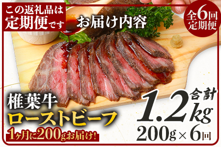 【定期便】6回定期便 宮崎県産 大人気！椎葉牛 ローストビーフブロック 200g（100g×2P）×6回 計1.2kg［送料無料 定期便 椎葉 ローストビーフブロック ローストビーフ ブロック 国産牛