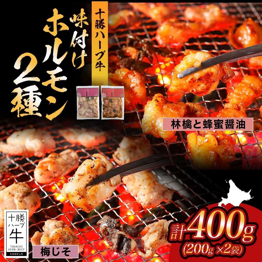 【ふるさと納税】北海道 十勝ハーブ牛 味付けホルモン2種×各200g（林檎と蜂蜜醤油・梅じそ）《足寄町》【日本ふるさと創生株式会社】[BEBB065]
