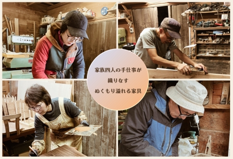 サイドテーブル 【LBR　明るめの茶色】(ライトブラウン) 【低床式キャスター付き】 高さ540mm(54cm）【国産クリ使用・着色オイル仕上げ】木製 手作り 机 収納 インテリア シンプル【大鹿野工