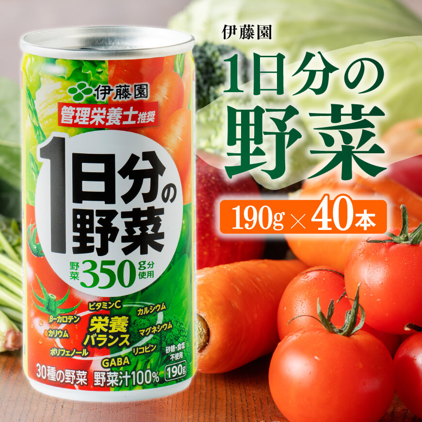 伊藤園 1日分の野菜 190g （缶20本入り×２ケース） 野菜飲料 野菜ジュース ミックスジュース 飲料類 セット ジュース ソフトドリンク ケース