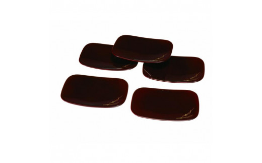 
5.3寸 長角銘々皿 溜塗 松葉 (5枚組)
