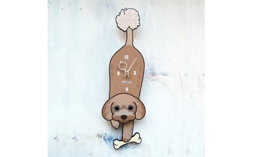 D-11W4 トイプードル ブラウン-犬の振り子時計 毛糸玉04.YELLOW C-CD-011A