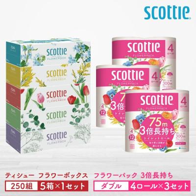 ふるさと納税 八代市 【スコッティ】ティシュー 5箱P×1セット+トイレット 4ロール(ダブル)P×3セット