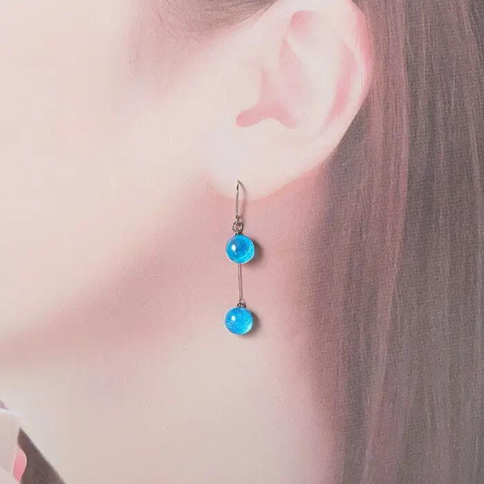 ジュエリー ピアス 2連 アクセサリー 湖水 ガラス細工 ハンドメイド 手作り 北海道 弟子屈町 2471