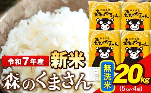 新米 令和7年産  無洗米  森のくまさん 5kg × 4袋  熊本県産 単一原料米 森くま《10月中旬-12月末頃出荷》送料無料