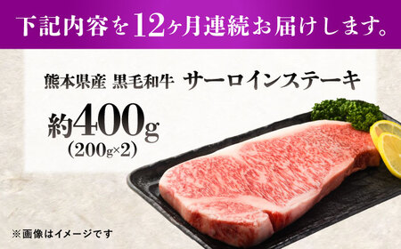 【全12回定期便】熊本県産 『原田畜産』 黒毛和牛 サーロイン ステーキ 計約400g（約200g×2枚）[AYCN053]