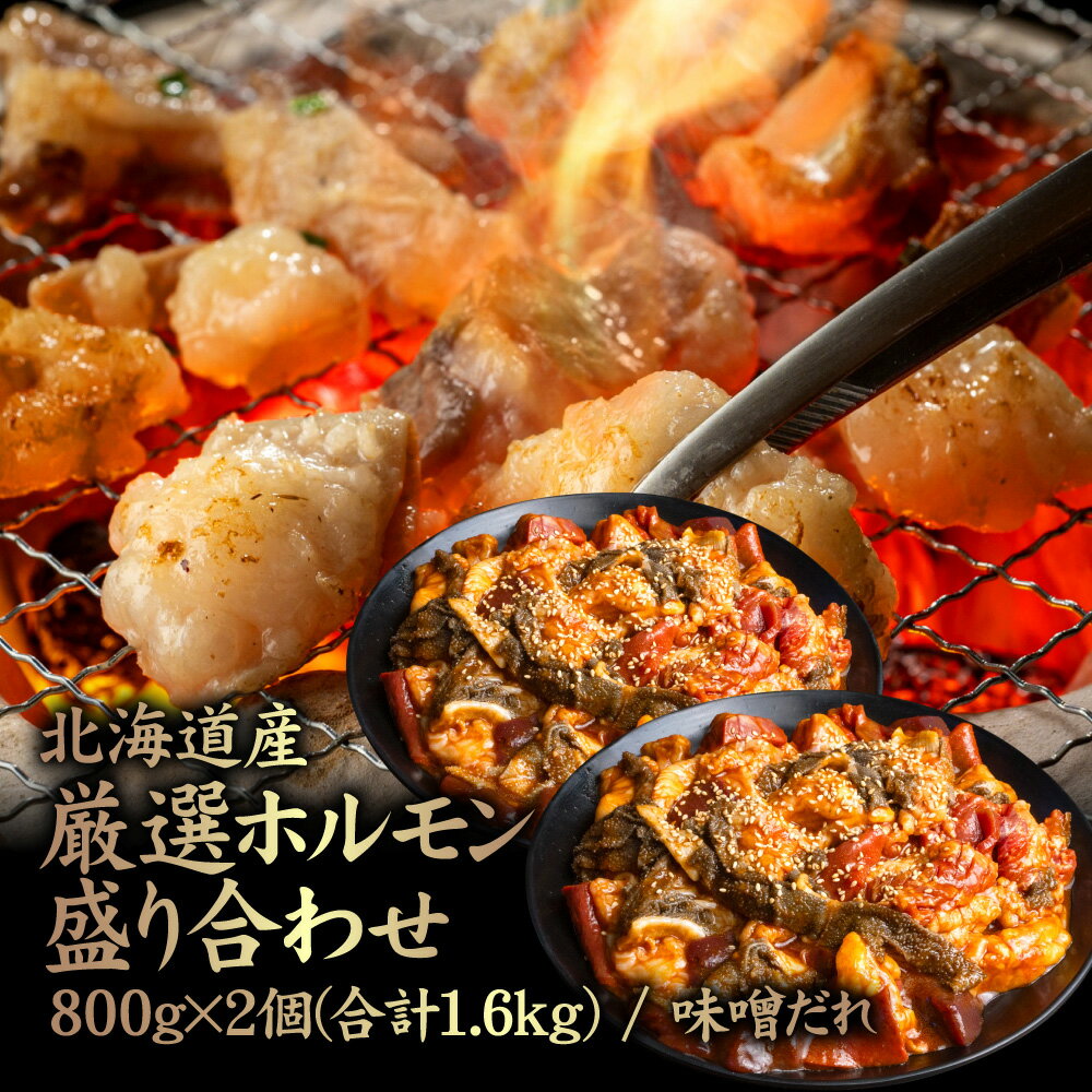 【ふるさと納税】北海道産 厳選ホルモン盛り合わせ800g×2個(合計1.6kg) 味噌タレ | 牛 ホルモン 全8種 ミノ ネクタイ センマイ ハート レバー 上アカセン 小腸 テッチャン 味付き 味噌 たれ 焼肉 BBQ 肉 食べ比べ【57006】