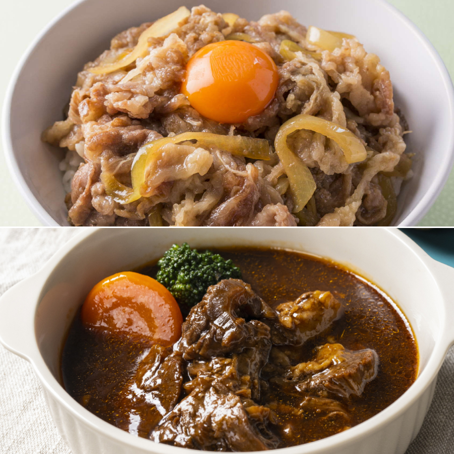 ＜こぶ黒＞牧場のビーフシチュー＆和牛丼 各2食セット