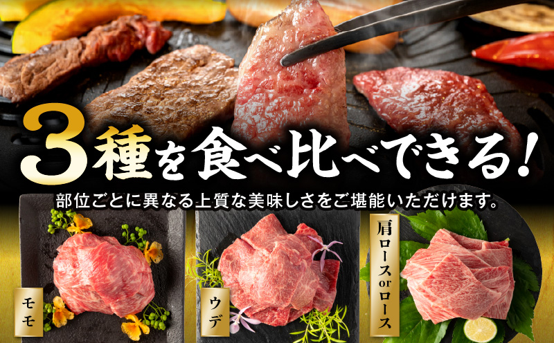 畜産農家応援！宮崎県産 黒毛和牛 焼肉3種セット(肩ロースorロース・ウデ・モモ 各300g) 国産 国産牛 黒毛和牛 ブランド牛 和牛 肩ロース ロース ウデ モモ 牛肉 焼肉 焼き肉 焼肉セット 