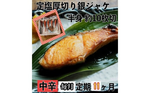 【中辛】【毎月11ヶ月 定期便】厚切り銀鮭 半身1枚 約10枚切【鮭 塩鮭 サケ 焼き魚 魚 おつまみ 惣菜 海鮮 珍味 お取り寄せ 御中元 お中元 お歳暮 父の日 母の日 贈り物 日本酒 焼酎 神奈川県 小田原市 】 142069_DQ191