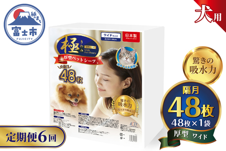 定期便 6回 ペットシーツ 【極】シリーズ 厚型ワイド 48枚 ペット用 犬用 猫用 トイレシーツ 日用品 ペット用品 防災 備蓄 消耗品 ドッグ キャット わんちゃん ねこちゃん 静岡県 富士市 [sf077-146]