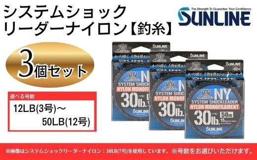
            システムショックリーダーナイロン 釣糸 12LB(3号) ～ 50LB(12号) 3個【サンライン】
          
