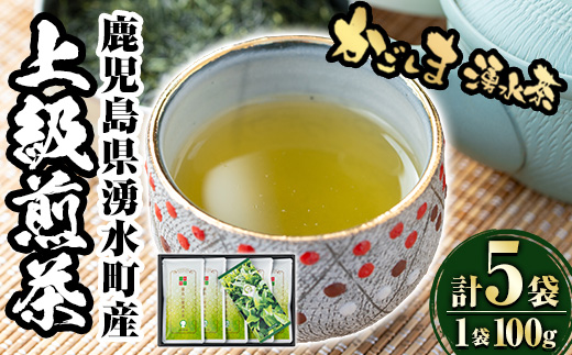 B05 上級煎茶「霧島山麓湧水茶」(5袋・1袋100g) 国産 九州産 鹿児島県産 やぶきた おくみどり さえみどり 茶さじ付き 茶葉 お茶 おちゃ 日本茶 一番茶 新茶 真空パック ギフト 贈答 プ