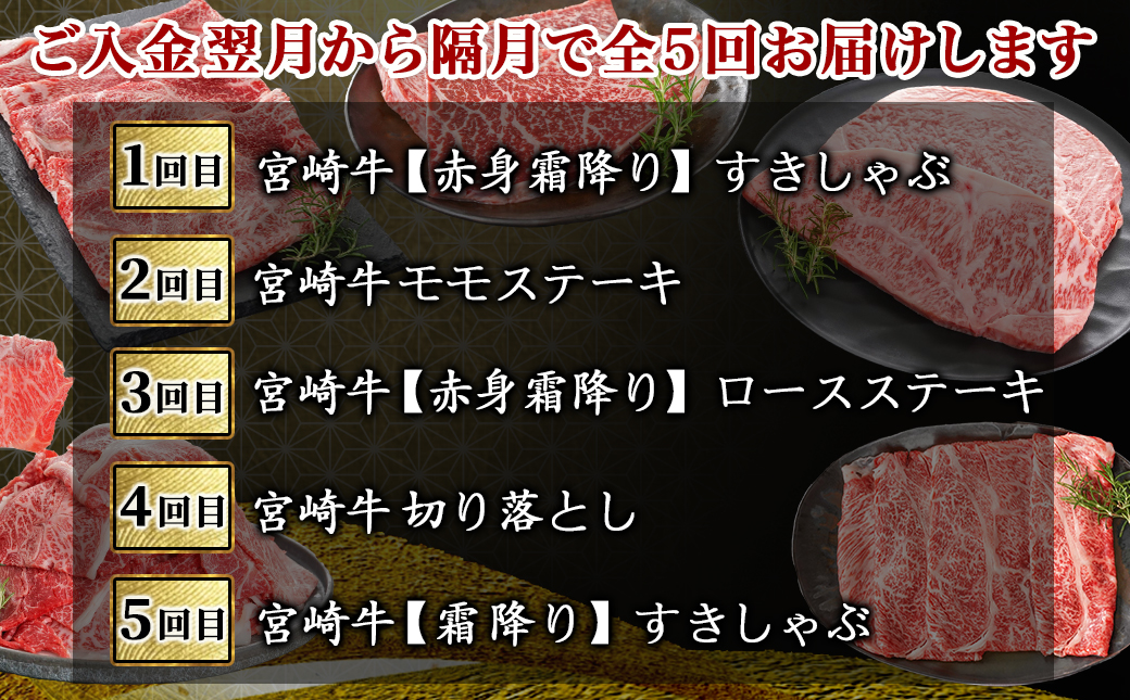 コクと旨味の宮崎牛定期便 L(隔月5回)_T110-5-6501