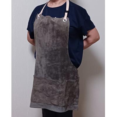 ふるさと納税 豊能町 BBQ用牛革ベロア(スエード)エプロン・グレー