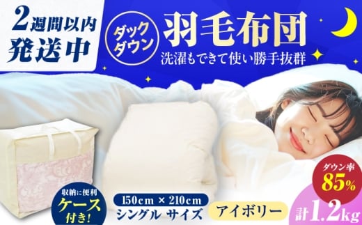 【訳あり】筑後七国羽毛ふとん シングル 羽毛1.2kg 無地アイボリー 広川町 / ヒラモリ株式会社 [AFAO027]