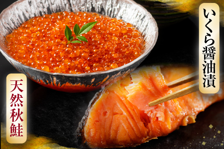 根室海鮮市場[直送]いくら醤油漬け(鮭卵)70g×2P、天然秋鮭15切 A-28155